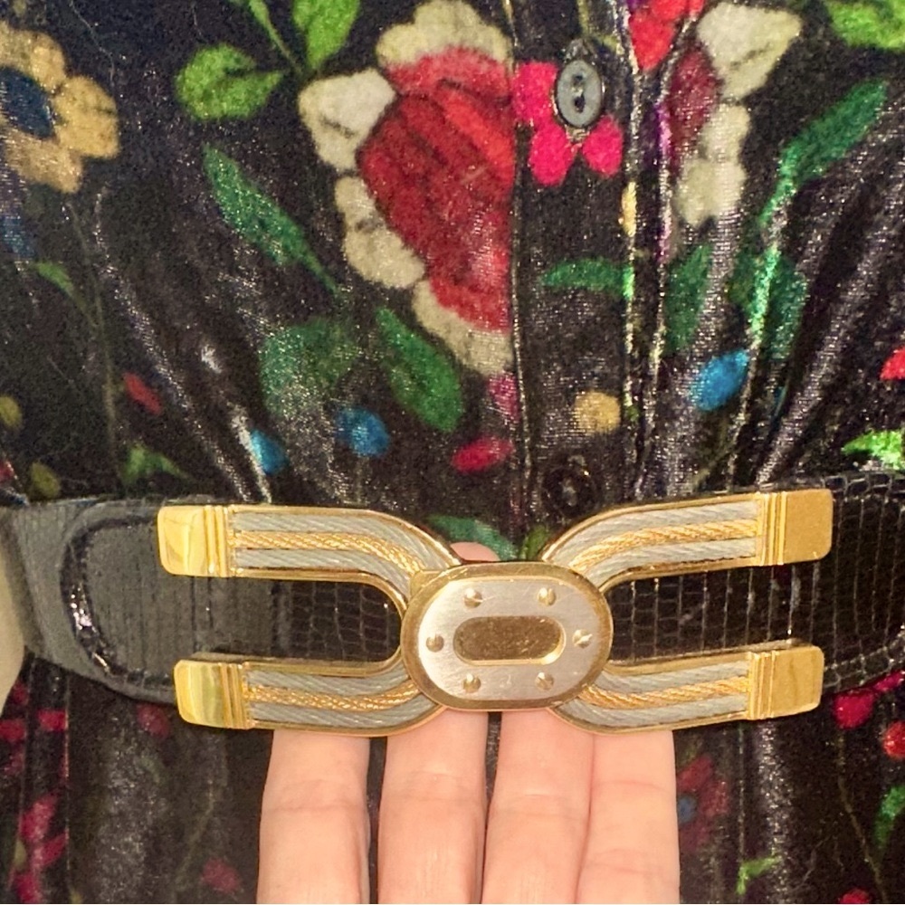 Vintage Finesse la model genuine lizard skin Black adjustable Belt horse shoe - Picture 3 of 6